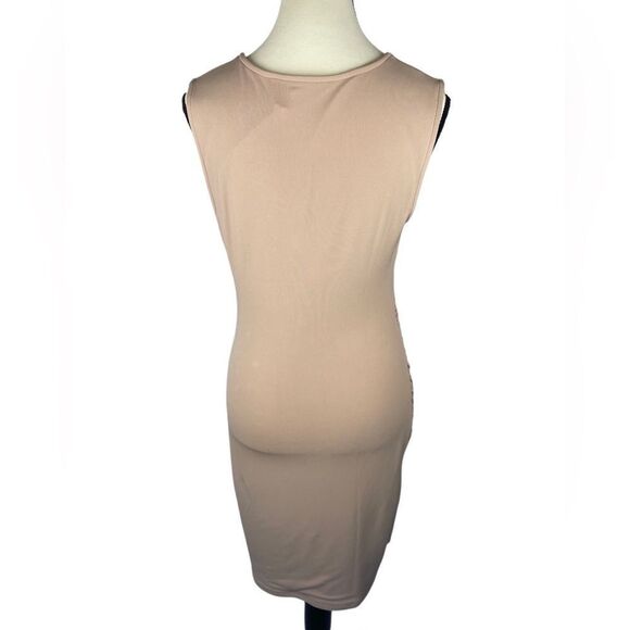 Leith V-Neck Shirred Rib Tan Taupe ultra Soft Body-con Dress Size : M NWT - Picture 3 of 8